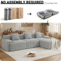 Modern Modular Compressed Sofa with Movable Ottoman, Memory-Foam Corner Couch for Apartments and Bedrooms, 118"L x 39.5"W x 29.5"H, Light Gray(m-6)
