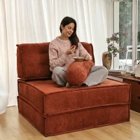Versatile Modular Sofa Bed with Water-Resistant Velvet Fabric, Convertible Sleeper Couch for Living Rooms,  40" L x 40" W x 24.5" H, Reddish Brown(m-3)