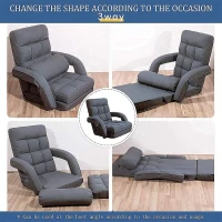 Cozy Floor Chair with 14 Adjustable Positions, Foldable Lazy Lounger for Home Offices and Gaming Rooms, 26.5"L x 22"W x 27"H, Gray(m-10)