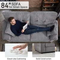 Modular Cloud Sofa with Soft Chenille Fabric, Cozy 2-Seater Couch for Apartments, Bedrooms, and Small Offices, 84"L x 35.5"W x 34.5"H, Light Gray(m-3)