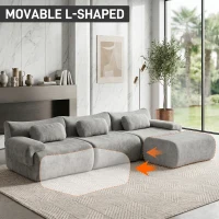 L-Shaped Compressed Sofa with High-Density Chenille Fabric and Supportive Backrests, Stylish Couch with Boneless Construction, 126"L x 68.5"W x 32"H, Gray(m-4)