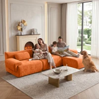 L-Shaped Compressed Sofa with High-Density Chenille Fabric and Supportive Backrests, Stylish Couch with Boneless Construction, 126"L x 68.5"W x 32"H, Orange(m-8)