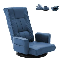 14-Angle Swivel Floor Chair with Foldable Design and Breatherable Faux Leather, Ideal Sofa Bed for Ovrnight Guests, 29"L x 19.5"W x 30.5"H, Blue(m-4)