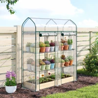 Outsunny 3 Tier Mini Greenhouse, Small Portable Greenhouse with 2 Roll-up Doors, 56.3" x 18.1" x 65", Clear(m-9)