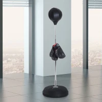 Soozier Boxing Bag with Stand, Freestanding Punching Bag with 49.6"-56.7" Adjustable Height, Fillable Base, Pump, Gloves, Black(m-1)