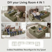 Cozy L-Shaped Compressed Sofa with 1400 lbs Weight Capacity and Cloud-Like Memory Foam, Spacious Couch for Big Families, 108"L x 68"W x 33"H, Green(m-7)