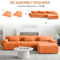 L-Shaped Compressed Sofa with High-Density Chenille Fabric and Supportive Backrests, Stylish Couch with Boneless Construction, 126"L x 68.5"W x 32"H, Orange(m-7)