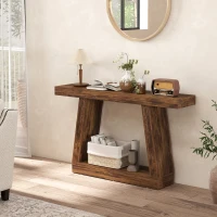 HOMCOM 55" Farmhouse Console Table, 2-Tier Entryway Table with Storage for Hallway, Living Room, Behind Couch, Rustic Brown(m-9)