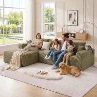 Cozy L-Shaped Compressed Sofa with 1400 lbs Weight Capacity and Cloud-Like Memory Foam, Spacious Couch for Big Families, 108"L x 68"W x 33"H, Green(m-8)