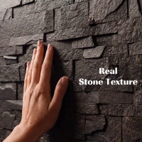 HOMCOM 8-Pack 3D Faux Stone Wall Panels, Lightweight Polyurethane Panels for Interior and Exterior Accent Walls, Black(m-4)