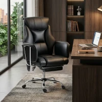 HOMCOM Massage Office Chair with 6 Points Vibration, Executive Desk Chair with High Back, PU Leather, Footrest, Black(m-2)