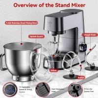 Powerful 800W 7.4-QT Stand Mixer with 12 Speeds, Heavy-Duty Electric Dough Kneader for Home Kitchens, 13.5" L x 10.5" W x 14" H, Metallic Grey(m-7)