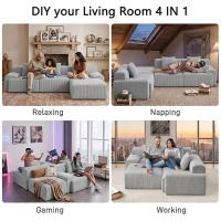 Modern Modular Compressed Sofa with Movable Ottoman, Memory-Foam Corner Couch for Apartments and Bedrooms, 118"L x 39.5"W x 29.5"H, Light Gray(m-7)
