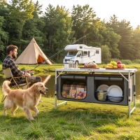 Outsunny Outdoor Aluminum Folding Picnic Table Height Adjustable with Storage Organizer BBQ Camping(m-10)