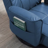 14-Angle Swivel Floor Chair with Foldable Design and Breatherable Faux Leather, Ideal Sofa Bed for Ovrnight Guests, 29"L x 19.5"W x 30.5"H, Blue(m-9)