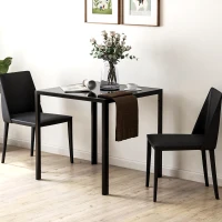 HOMCOM Square Kitchen Table for 2-4 People, Dining Table with Glass Top and Steel Legs for Dining Room, Black(m-1)