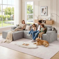 Cozy L-Shaped Compressed Sofa with 1400 lbs Weight Capacity and Cloud-Like Memory Foam, Spacious Couch for Big Families, 108"L x 68"W x 33"H, Gray(m-9)