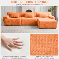 L-Shaped Compressed Sofa with High-Density Chenille Fabric and Supportive Backrests, Stylish Couch with Boneless Construction, 126"L x 68.5"W x 32"H, Orange(m-6)
