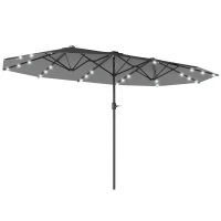 Outsunny 173" Double-Sided Sun Umbrella Garden Parasol Patio Sun Shade Outdoor with LED Solar Light, No Base Included, Dark Gre(m-9)