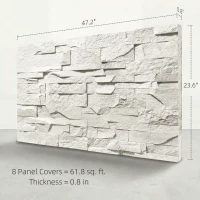 HOMCOM 8-Pack 3D Faux Stone Wall Panels, Lightweight Polyurethane Panels for Interior and Exterior Accent Walls, Light Gray(m-3)