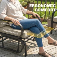 Outsunny Patio Glider, Outdoor Glider Chair with Cushions, Steel Frame, Curved Armrests, Beige(m-6)