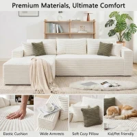 Cozy L-Shaped Compressed Sofa with 1400 lbs Weight Capacity and Cloud-Like Memory Foam, Spacious Couch for Big Families, 108"L x 68"W x 33"H, White(m-5)