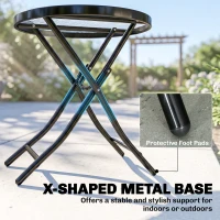 Outsunny Φ18" Round Patio Table, Folding Coffee Table with Tempered Glass Tabletop for Patio, Balcony, Backyard(m-7)