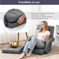 Cozy Floor Chair with 14 Adjustable Positions, Foldable Lazy Lounger for Home Offices and Gaming Rooms, 26.5"L x 22"W x 27"H, Gray(m-7)