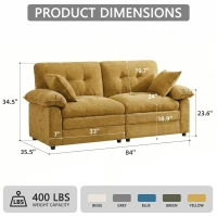 Modular Cloud Sofa with Soft Chenille Fabric, Cozy 2-Seater Couch for Apartments, Bedrooms, and Small Offices, 84"L x 35.5"W x 34.5"H, Yellow(m-2)