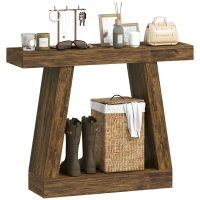 HOMCOM 42" Farmhouse Console Table, 2-Tier Entryway Table with Storage for Hallway, Living Room, Behind Couch, Rustic Brown(m-11)