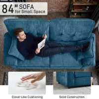 Modular Cloud Sofa with Soft Chenille Fabric, Cozy 2-Seater Couch for Apartments, Bedrooms, and Small Offices, 84"L x 35.5"W x 34.5"H, Blue(m-3)