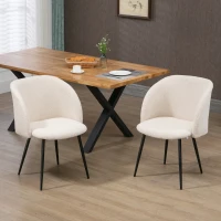 HOMCOM Dining Chairs Set of 2, Sherpa Fleece Upholstered Kitchen Chairs with Backrest and Steel Legs, Cream White(m-1)