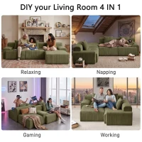 Modern Modular Compressed Sofa with Movable Ottoman, Memory-Foam Corner Couch for Apartments and Bedrooms, 118"L x 39.5"W x 29.5"H, Green(m-7)