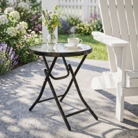 Outsunny Φ18" Round Patio Table, Folding Coffee Table with Tempered Glass Tabletop for Patio, Balcony, Backyard(m-10)