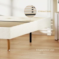 HOMCOM King Size Bed Frame with Adjustable Headboard Upholstered Platform Bed Frame with Wood Slat Support Noise Free White(m-7)