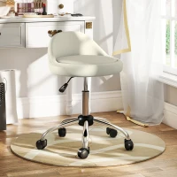 HOMCOM Salon Stool, Adjustable Rolling Stool, White(m-8)