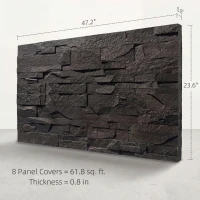 HOMCOM 8-Pack 3D Faux Stone Wall Panels, Lightweight Polyurethane Panels for Interior and Exterior Accent Walls, Black(m-3)