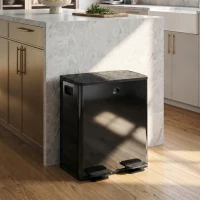 HOMCOM Garbage Bin, Soft-Close Trash Can with Foot Pedal, 2x5 Gal (2x20 L) Garbage Can with Removable Inner Buckets, Black(m-8)
