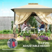 Outsunny 11' x 11' Pop Up Gazebo, Double Roof Foldable Height Adjustable Canopy Tent with Mesh Sidewalls, Carrying Bag, Beige(m-6)