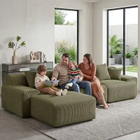 Modern Modular Compressed Sofa with Movable Ottoman, Memory-Foam Corner Couch for Apartments and Bedrooms, 118"L x 39.5"W x 29.5"H, Green(m-9)