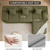 Modern Modular Compressed Sofa with Movable Ottoman, Memory-Foam Corner Couch for Apartments and Bedrooms, 118"L x 39.5"W x 29.5"H, Green(m-5)