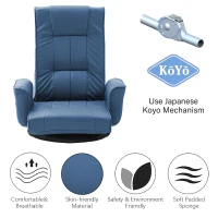 14-Angle Swivel Floor Chair with Foldable Design and Breatherable Faux Leather, Ideal Sofa Bed for Ovrnight Guests, 29"L x 19.5"W x 30.5"H, Blue(m-7)