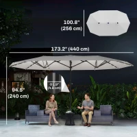 Outsunny 173" Double-Sided Sun Umbrella Garden Parasol Patio Sun Shade Outdoor with LED Solar Light, Cream White(m-3)