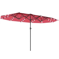 Outsunny 173.2" Double-Sided Sun Umbrella Garden Parasol Patio Sun Shade Outdoor with LED Solar Light, No Base Included, Wine Red(m-9)