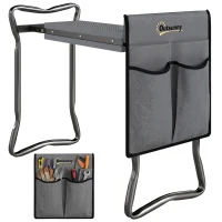 Outsunny 2-In-1 Garden Kneeler and Seat, Heavy Duty Foldable Garden Stool with Soft EVA Pad and Tool Pouch, Gray(m-11)