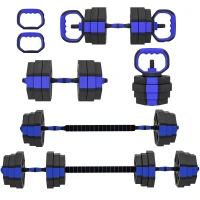 Soozier 6-in-1 Adjustable Dumbbell Set, Used as Kettlebell, Barbell, Dumbbell, Push-Up Stand, 55lbs Free Weights Set, Blue(m-9)