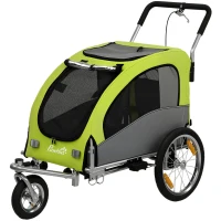 Aosom 2 in 1 Dog Bike Trailer, Foldable Pet Stroller, Dog Bicycle Trailer with Suspension, for Medium Dogs up to  44 LBS, Green(m-1)