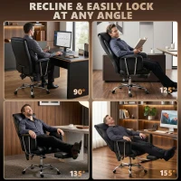 HOMCOM Massage Office Chair with 6 Points Vibration, Executive Desk Chair with High Back, PU Leather, Footrest, Black(m-7)