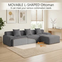 Modern Modular Compressed Sofa with Movable Ottoman, Memory-Foam Corner Couch for Apartments and Bedrooms, 118"L x 39.5"W x 29.5"H, Dark Gray(m-8)