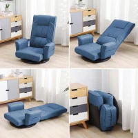 14-Angle Swivel Floor Chair with Foldable Design and Breatherable Faux Leather, Ideal Sofa Bed for Ovrnight Guests, 29"L x 19.5"W x 30.5"H, Blue(m-1)